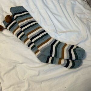 Indigo Striped tall reading socks one size